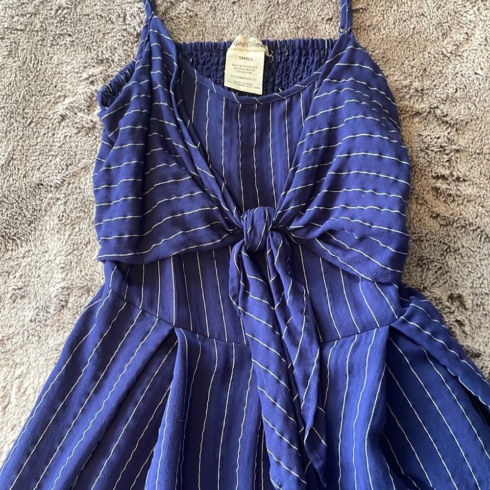 Flying Tomato 💙 Navy Pinstripe Wide Leg Pant Jumpsuit Size Small